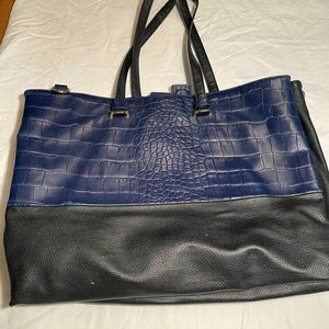 Navy and Black Leather French Connection Tote